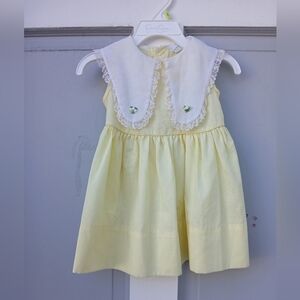 Yellow Cotton Casual Dress with White Lace Collar - Kids